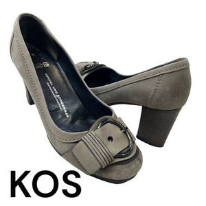 Kennel & Schmenger Women's Leather KOS Buckle Block Heel Pumps Gray Size 5.5